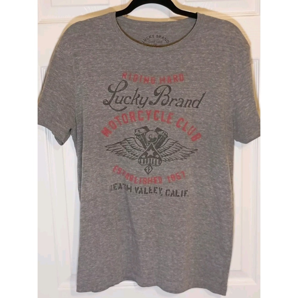 Lucky Brand Motorcycle Club Est 1957 Death Valley CA Graphic Gray Tee M